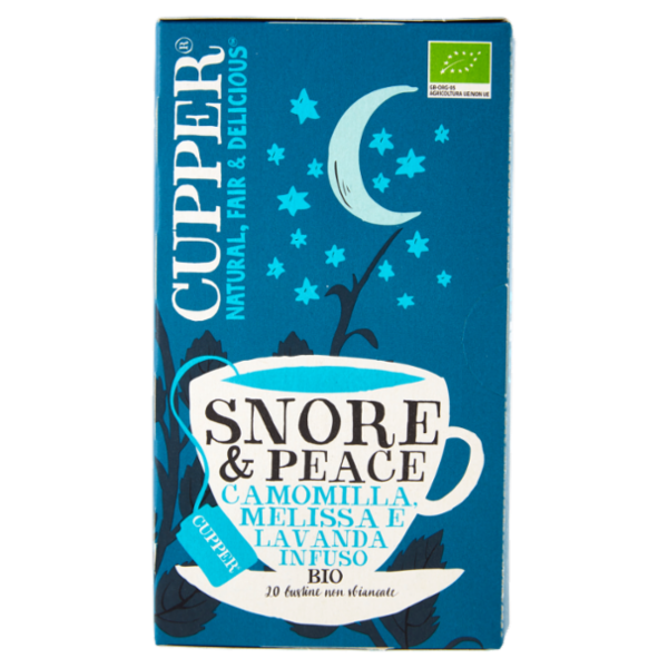CUPPER Snore & Peace Infuso Biologico Camomilla, Melissa e Lavanda, Tisana Delicata, 20 Bustine 30 g