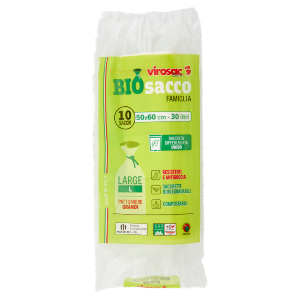 virosac Base Biosacco Famiglia Sacchetti Biodegradabili 50x60 cm 30 litri Large L 10 pz