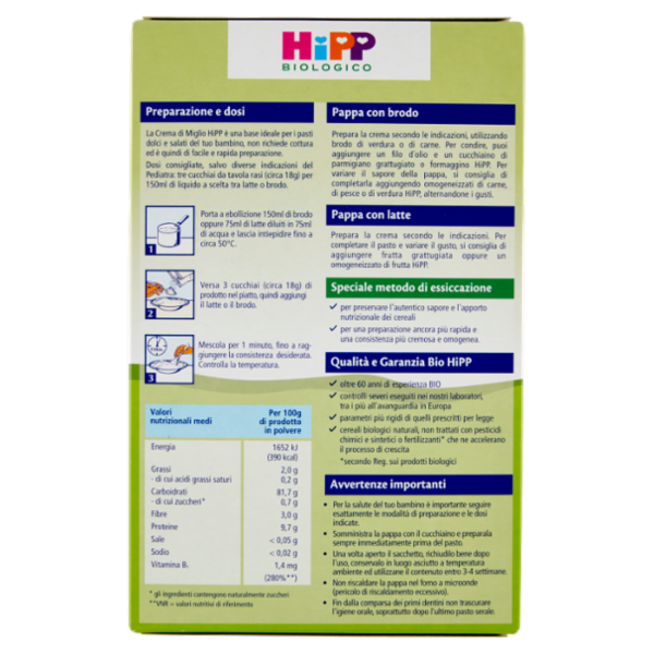 HiPP Biologico Crema di Cereali Miglio con riso e mais 200 g
