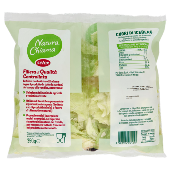 Selex Natura Chiama Cuori di Iceberg Lavati e Pronti per il Consumo 250 g