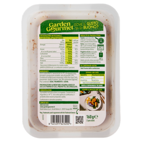 GARDEN GOURMET Burger Mini Vegano di Zucca 4 pezzi 160g