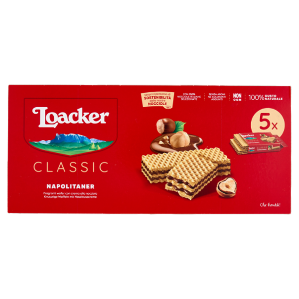 Loacker Classic Napolitaner Wafer con crema alle Nocciole 100% Italiane Wafers 45gx5