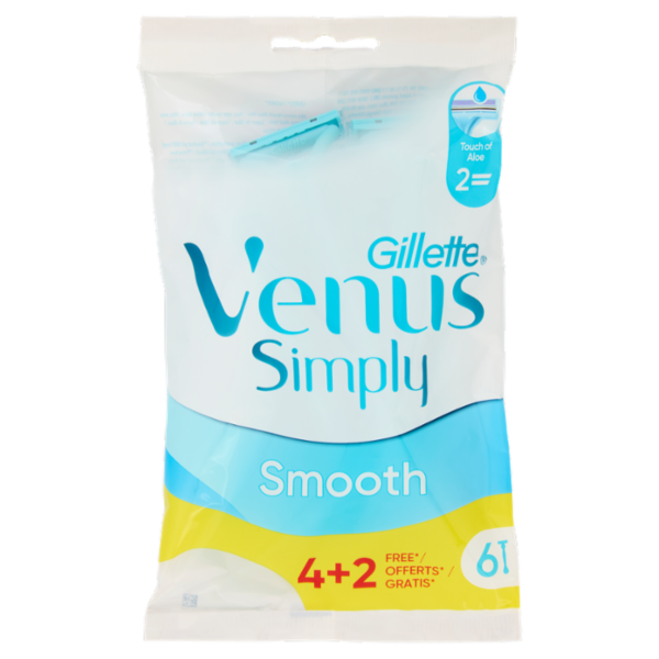 Gillette Venus Simply Smooth Rasoio Donna Usa e Getta a 2 Lame 4 Rasoi + 2 Gratis = 6 Rasoi