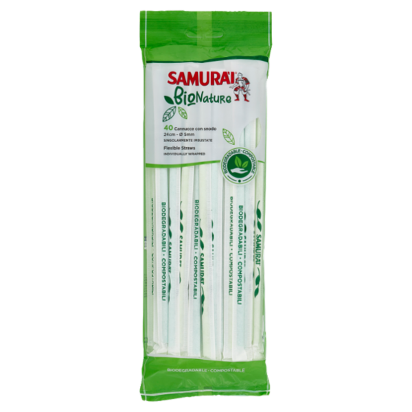 Samurài BioNature Cannucce con snodo 24cm - Ø 5mm Singolarmente Imbustate 40 pz