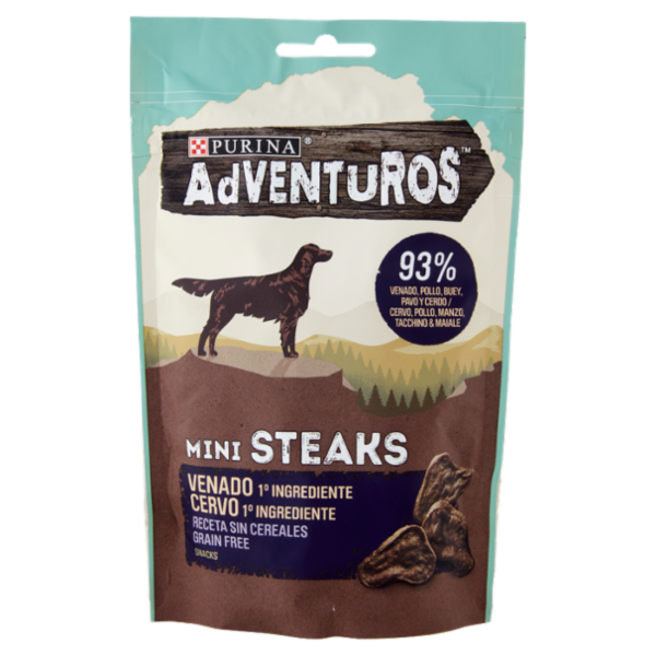 PURINA ADVENTUROS Mini Steaks Cervo, Pollo, Manzo, Tacchino & Maiale 70 g