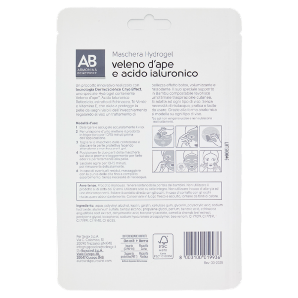 Armonia & Benessere Maschera Viso Hydrogel con Veleno D'Ape e Acido Ialuronico