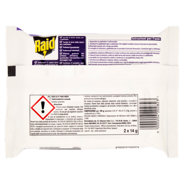 Raid Anti Tarme Gabbietta Vestiti, per Capi Piacevolmente Profumati, Fragranza alla Lavanda, 2 x 14g