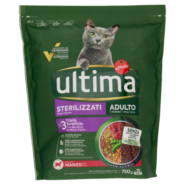 ultima Cat Sterilizzati Adulto 1-10 Anni con Manzo 750 g