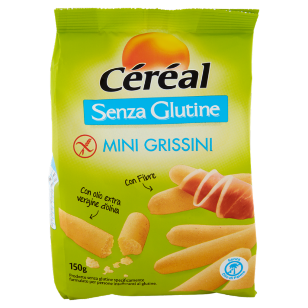 Cèrèal senza glutine Mini Grissini, con Fibre, Con olio EVO, Senza olio di palma - 150g