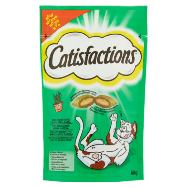 Catisfactions Snack Gatto con Irresistibile Gusto Erba Gatta 60 g