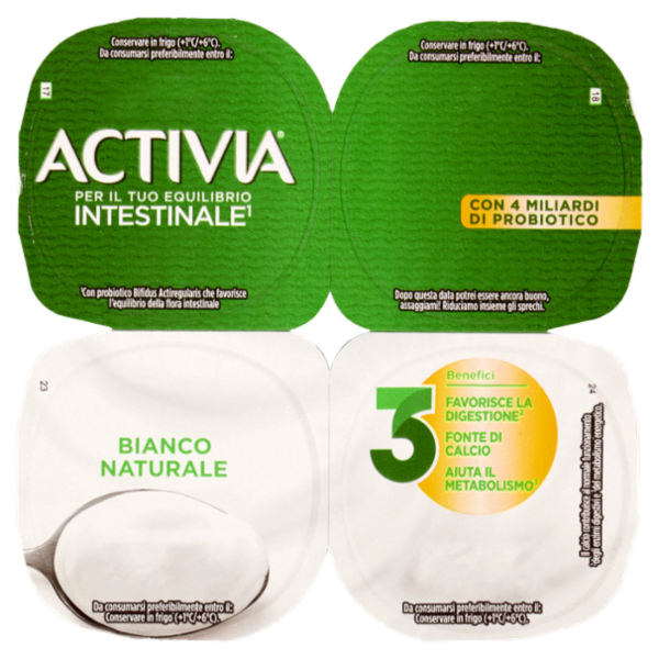 ACTIVIA Yogurt Bianco Naturale con Probiotico Bifidus, 4x125g