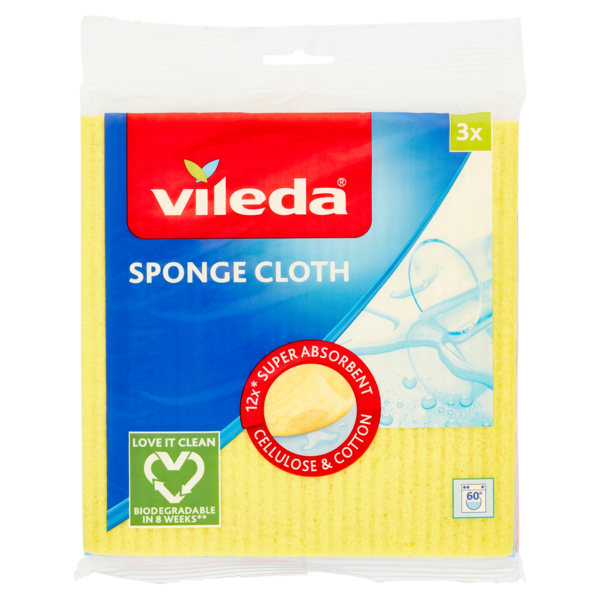 Vileda Panno spugna 100% naturale biodegradabile, composto da cellulosa e 30% cotone riciclato 3 pz