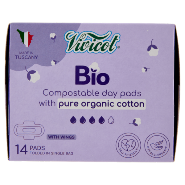 Vivicot Bio Assorbenti giorno compostabili con Ali Ripiegati in Bustina 14 pz