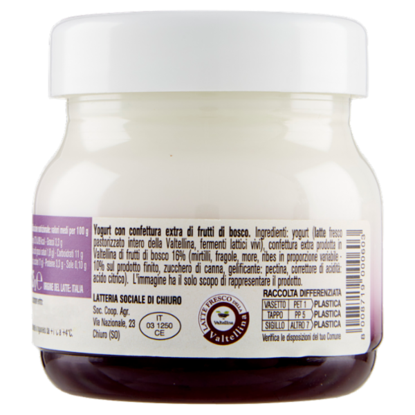 AlpiYò Yogurt di Valtellina Intero con confettura extra di Frutti di Bosco 125 g