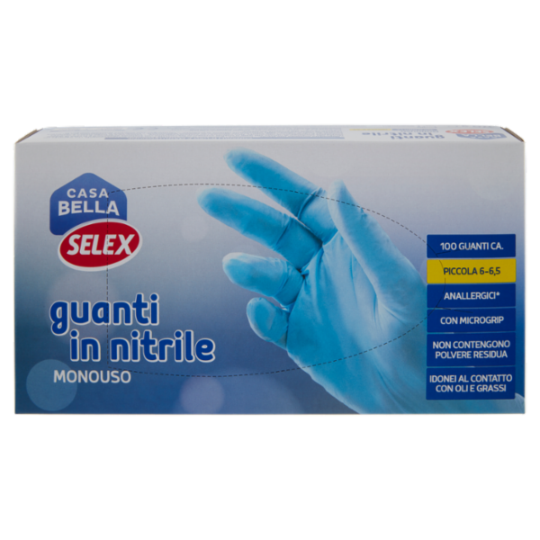 Selex Casa Bella Guanti Monouso in Nitrile Misura Piccola (6-6,5) Dispenser 100 pezzi