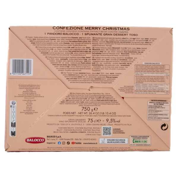 Balocco Merry Christmas il Pandoro 750 g & Gran Dessert Vino Spumante Dolce Toso 75 cl