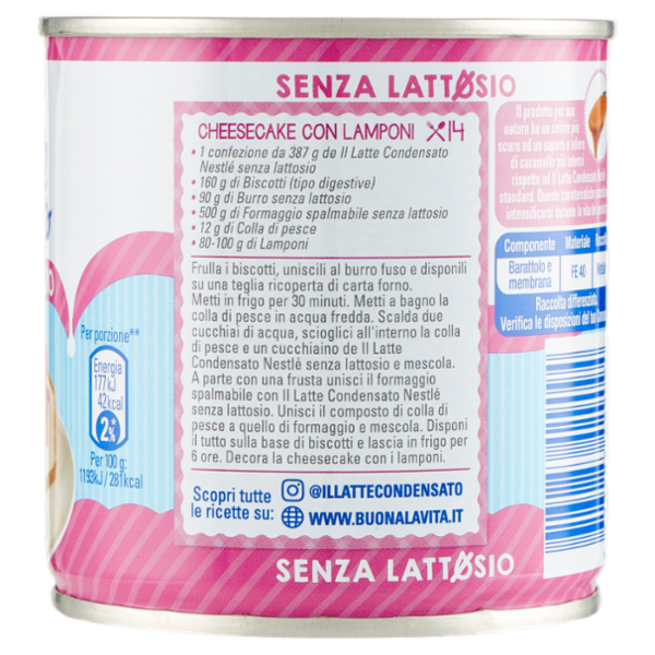 NESTLÉ il Latte Condensato Senza Lattosio Latte concentrato zuccherato senza lattosio latta 387 g
