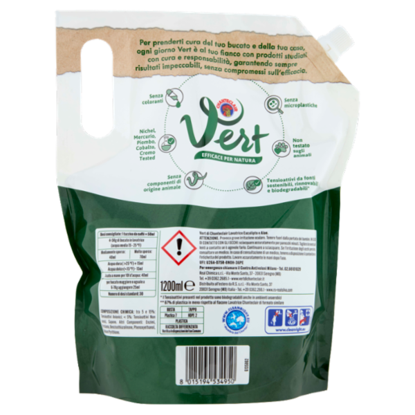 Vert di Chanteclair Ecodetergente Lavatrice Eucalipto e Aloe 1200 ml