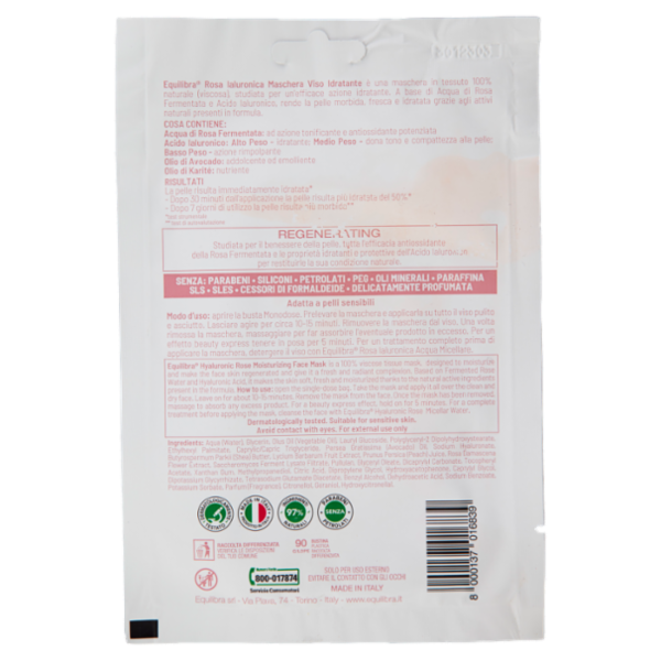 equilibra Rosa Ialuronica Maschera Viso Idratante