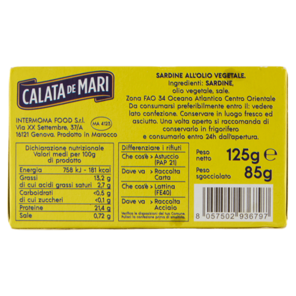 Calata de Mari Sardine in olio di semi di girasole 125 g