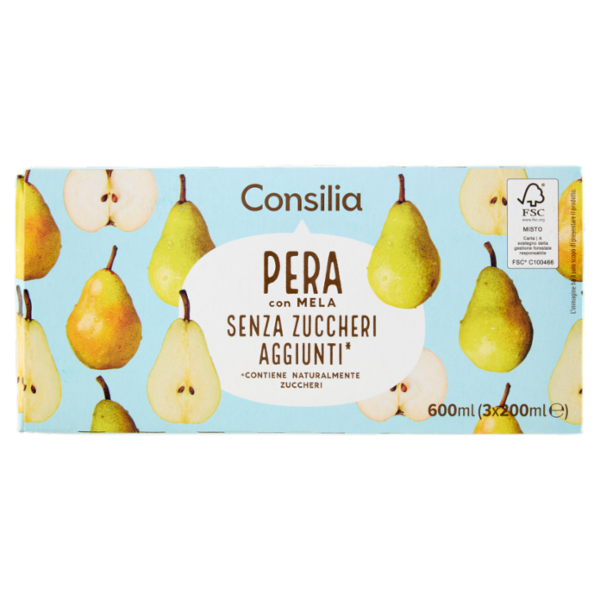 Consilia Succo e Polpa di Pera con Mela senza Zuccheri Aggiunti 3x200 ml