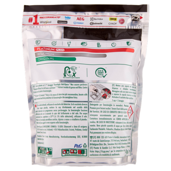 Fairy Pastiglie Lavastoviglie Platinum Plus All in One, Detersivo Piatti Limone, 40 Capsule 620 g