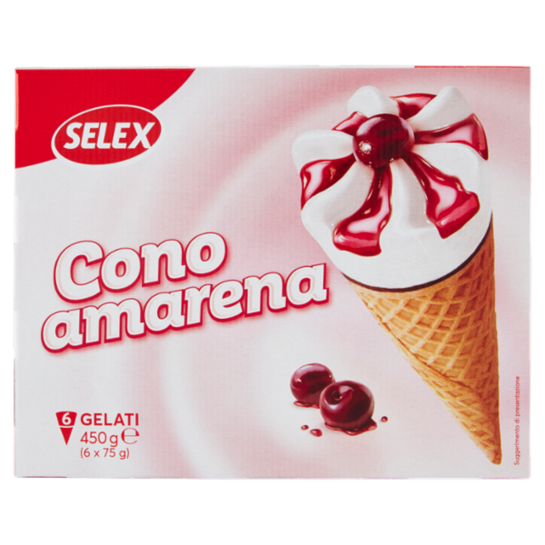Selex 6 Coni di Gelato Vaniglia Variegati all'Amarena 450 g