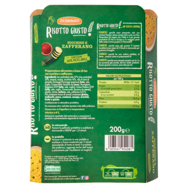 Zerbinati Risotto Giusto! Zucchine e Zafferano 200 g