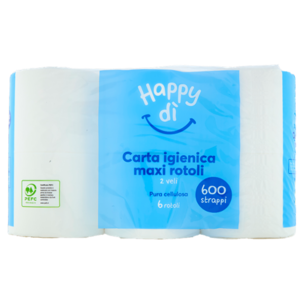 Happy dì Carta Igienica maxi rotoli 2 Veli 600 Strappi 6 Rotoli