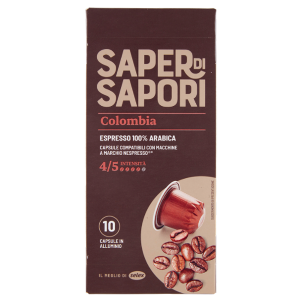 Selex Saper di Sapori Caffè in Capsule Espresso 100% Arabica Colombia Compatibili Nespresso 10 pezzi