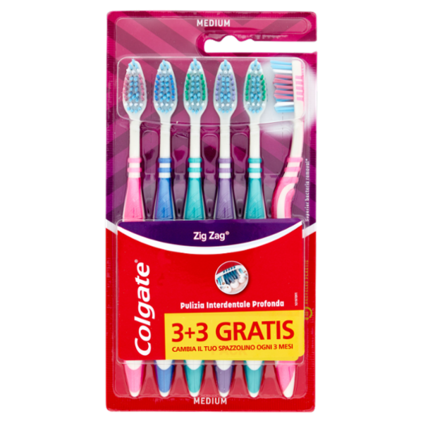 Colgate spazzolino Zig Zag pulizia profonda, medio, 6 pezzi