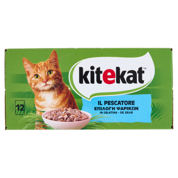 Kitekat Pescatore Cibo Umido Gatto in Gelatina con Salmone, con Pesce bianco, con Merluzzo 12 x 85 g