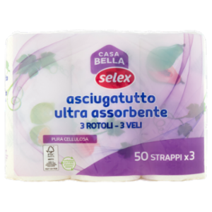Selex Casa Bella Asciugatutto 3 Veli Ultra Assorbente 50 Strappi 3 Rotoli