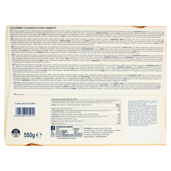 Nutrifree Colomba Senza glutine Classica con Canditi 550 g