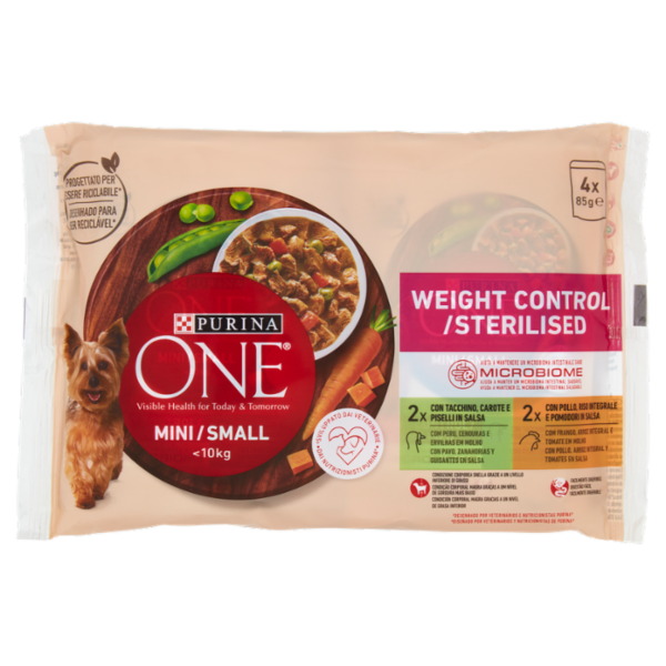 PURINA ONE Mini/Small Weight Control/Sterilised Tacchino e Pollo in Salsa 4 x 85 g
