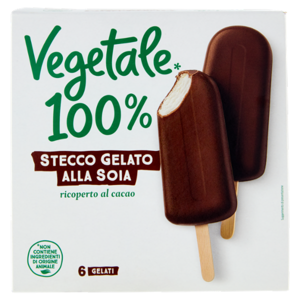 Vegetale 100% 6 Stecchi di Gelato alla Soia Ricoperti di Cioccolato Fondente 300 g