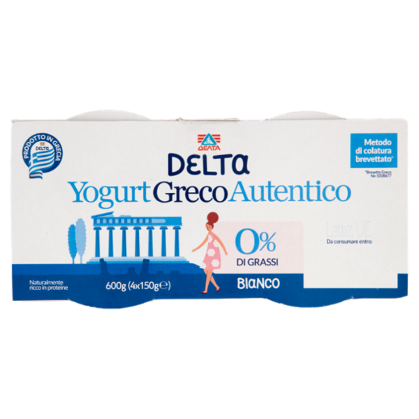 Delta Yogurt Greco Autentico 0% di Grassi Bianco 4 x 150 g