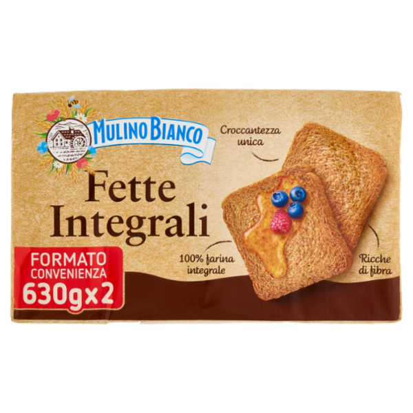 Mulino Bianco Fette Biscottate Integrali Ricche di Fibre 2 pacchi 630g