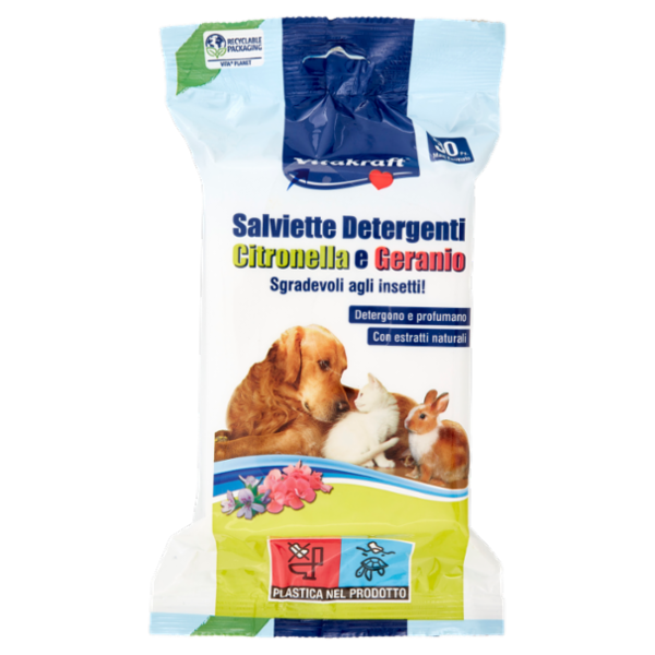 Vitakraft Salviette Detergenti Citronella e Geranio 30 pz