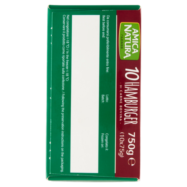 Amica Natura Bovino 10 Hamburger di Carne Bovina 10 x 75 g