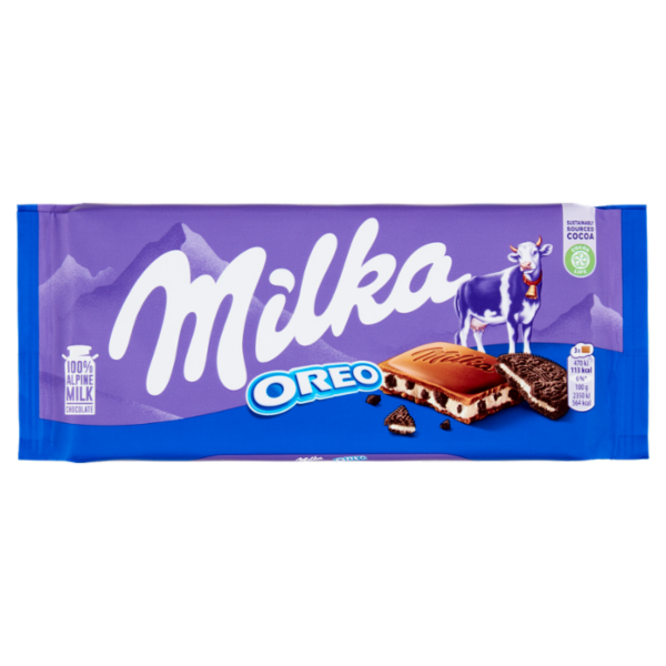 Milka Oreo, tavoletta di cioccolato al latte 100% alpino ripieno di crema Oreo - 100g