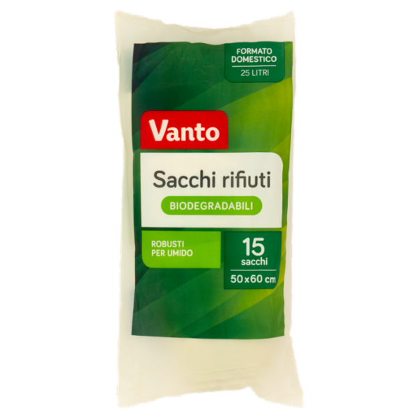 Vanto Sacchi Rifiuti Pattumiera Biodegradabili per Umido Cm 50X60 15 pezzi