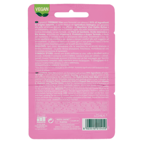 Geomar Maschera Viso 5 minuti Hydra Active 2 x 7,5 mL