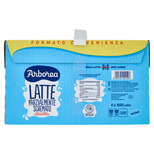 Arborea Latte Parzialmente Scremato UHT a Lunga Conservazione 6 x 1000 ml