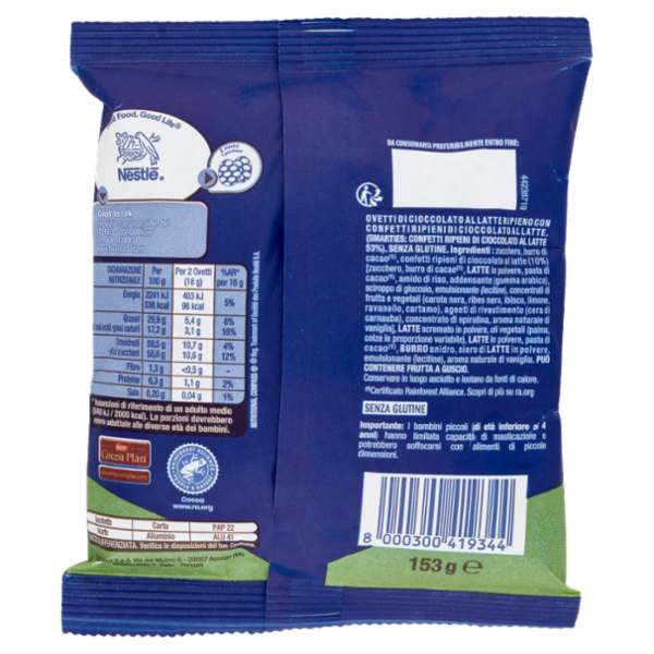 NESTLÉ Smarties Ovetti di Cioccolato al Latte con Mini Smarties Sacchetto 153 g