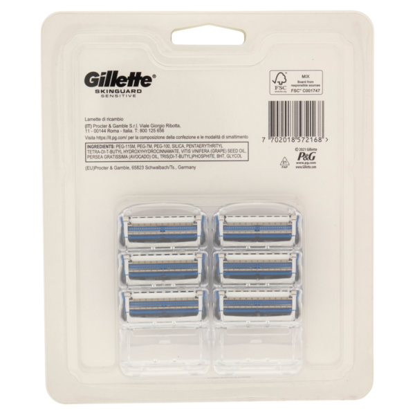 Gillette Lamette di Ricambio per Rasoio da Uomo SkinGuard Sensitive, 6 Ricariche