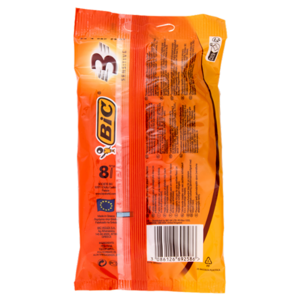 Bic 3 Sensitive Rasoi 3 Lame Usa e Getta da Uomo, 8 pezzi