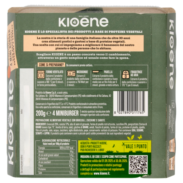 Kioene l'Originale 4 Mini Burger con Broccoli, Zucchine e Carote 200 g