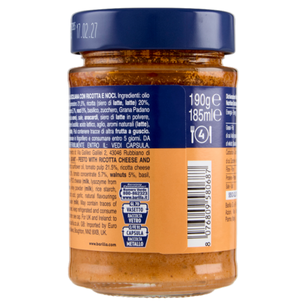 Barilla Pesto Ricotta e Noci Condimento e Sugo per Pasta 190 g
