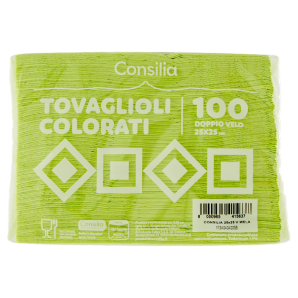 Consilia Tovaglioli 2 Veli 25x25 cm Verde Mela 100 pezzi